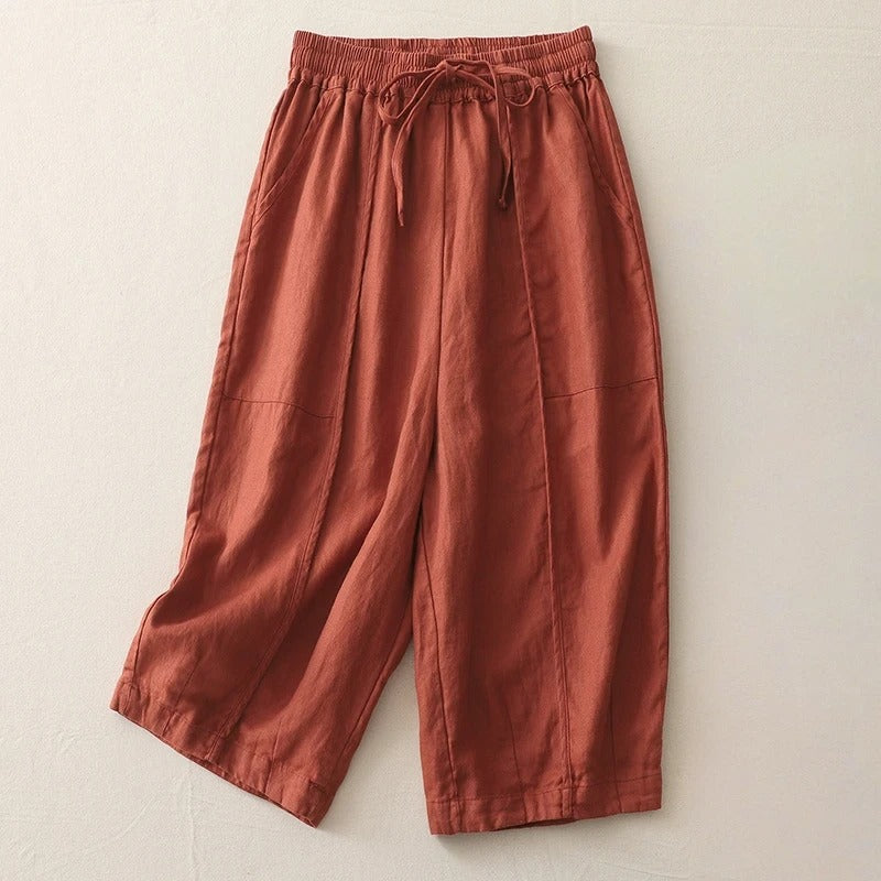 Celina Soft-Waist Cropped Linen Pants