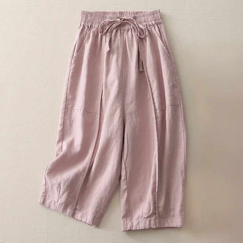 Celina Soft-Waist Cropped Linen Pants