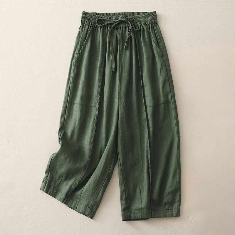 Celina Soft-Waist Cropped Linen Pants