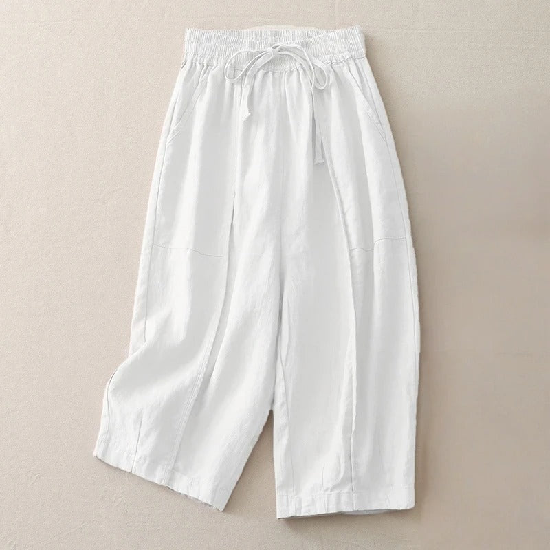 Celina Soft-Waist Cropped Linen Pants
