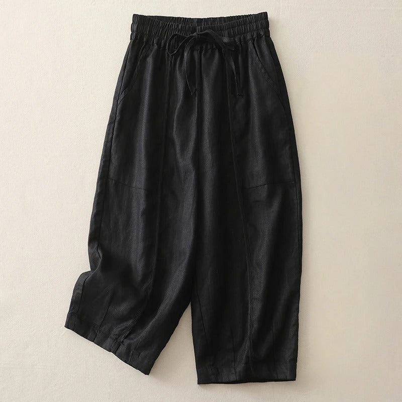Celina Soft-Waist Cropped Linen Pants
