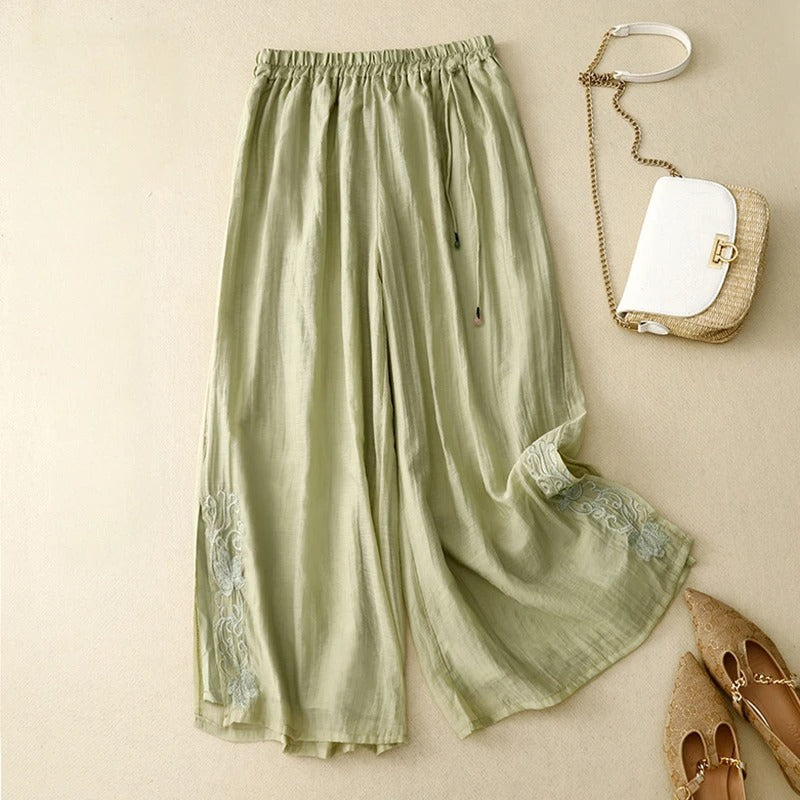 Elara Embroidered Linen Pants