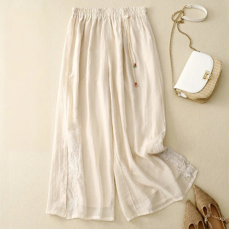 Elara Embroidered Linen Pants