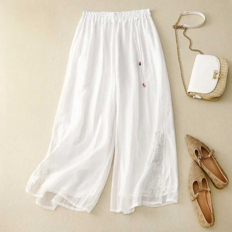 Elara Embroidered Linen Pants