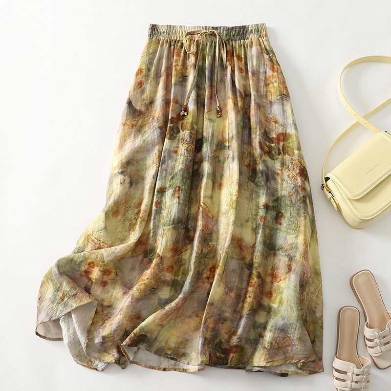 Gloria Watercolor Linen Skirt