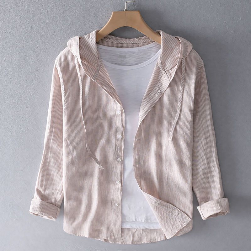 Nova Striped Linen Hoodie Shirt