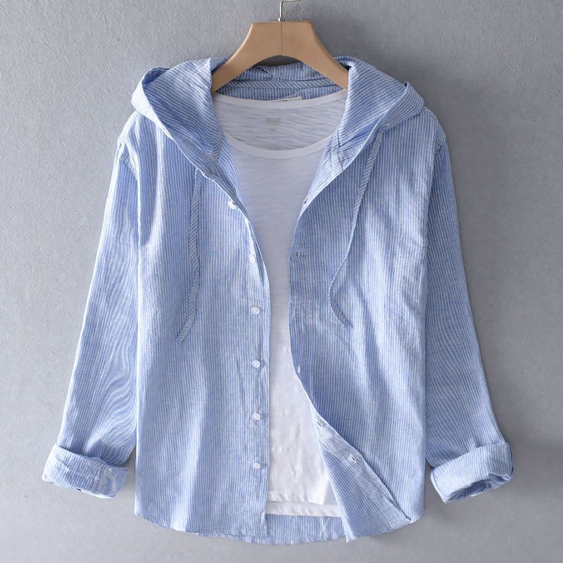 Nova Striped Linen Hoodie Shirt