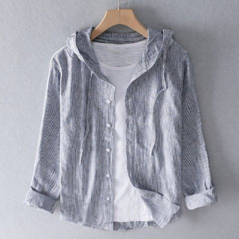Nova Striped Linen Hoodie Shirt