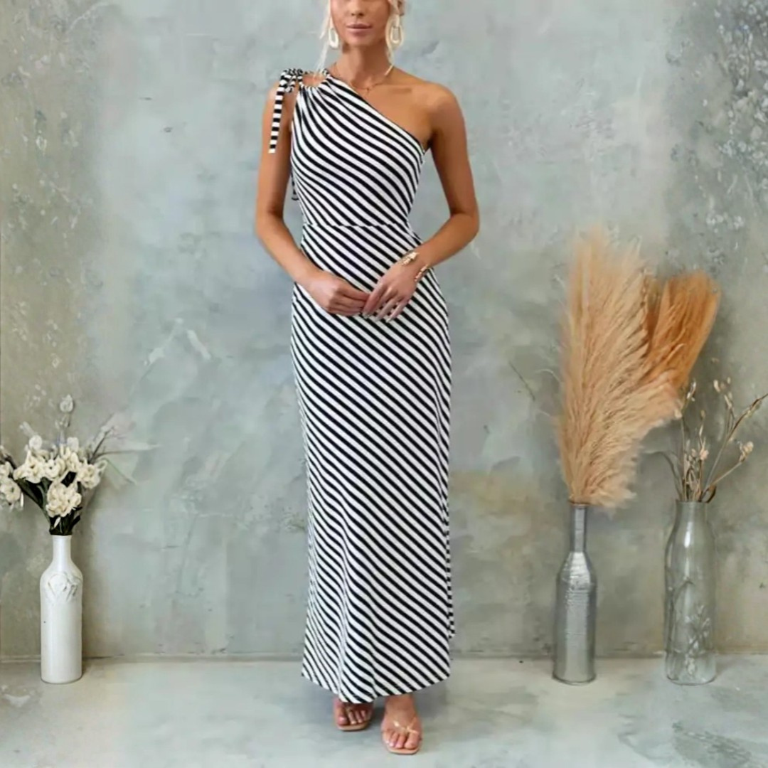 Zavira Striped One-Shoulder Dress