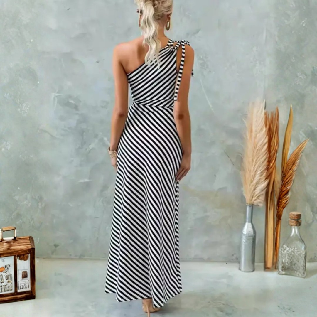 Zavira Striped One-Shoulder Dress