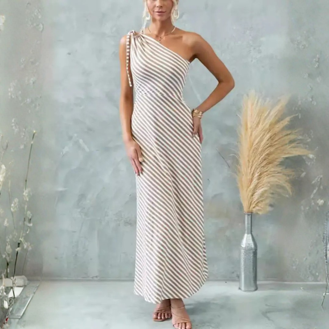 Zavira Striped One-Shoulder Dress