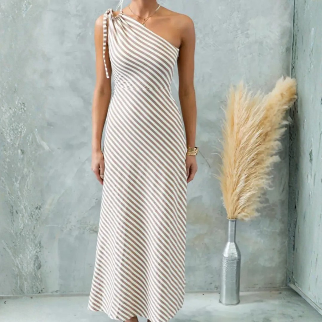 Zavira Striped One-Shoulder Dress