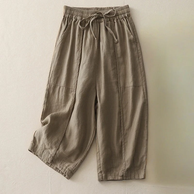 Celina Soft-Waist Cropped Linen Pants